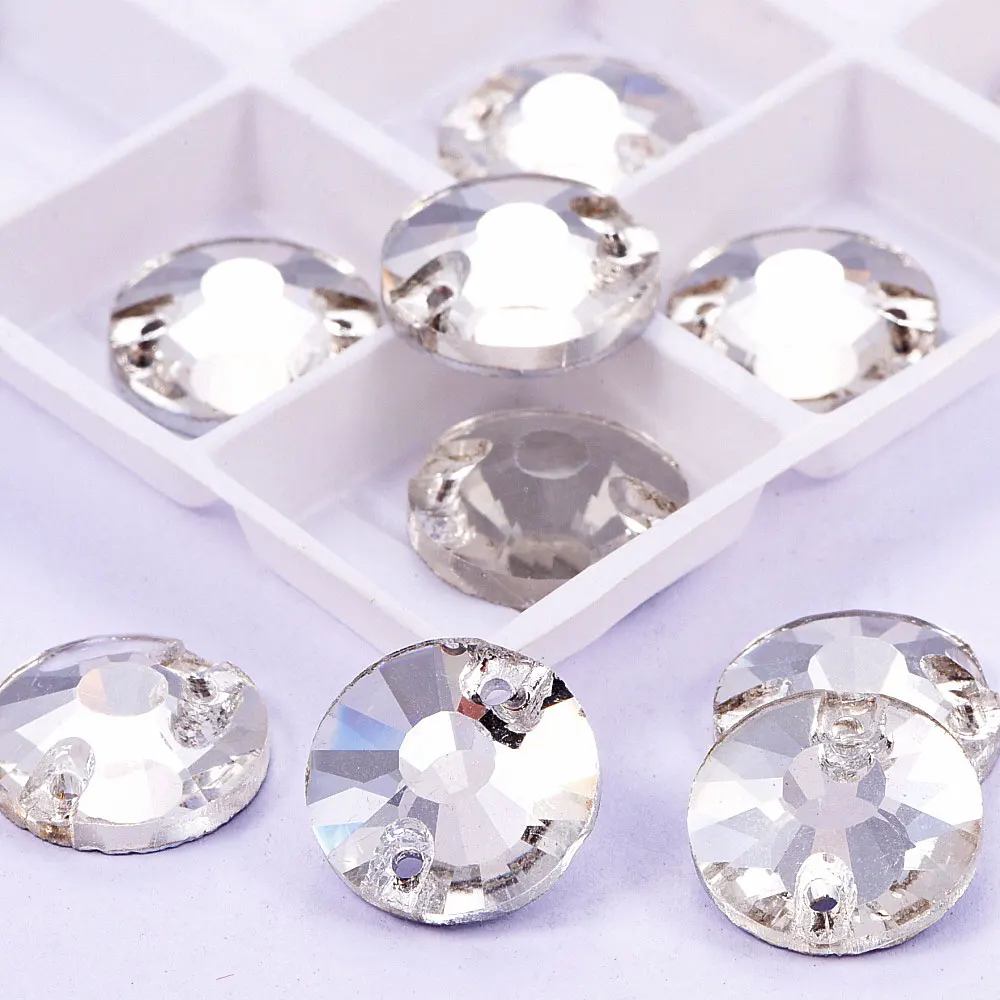 Пришивные стразы круглой формы со стразами на плоской подошве пришивные с 2