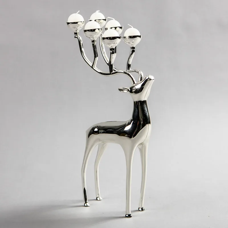 

Silver plated deer shape metal candle holder, 6-arms candelabra with 18pcs free candles