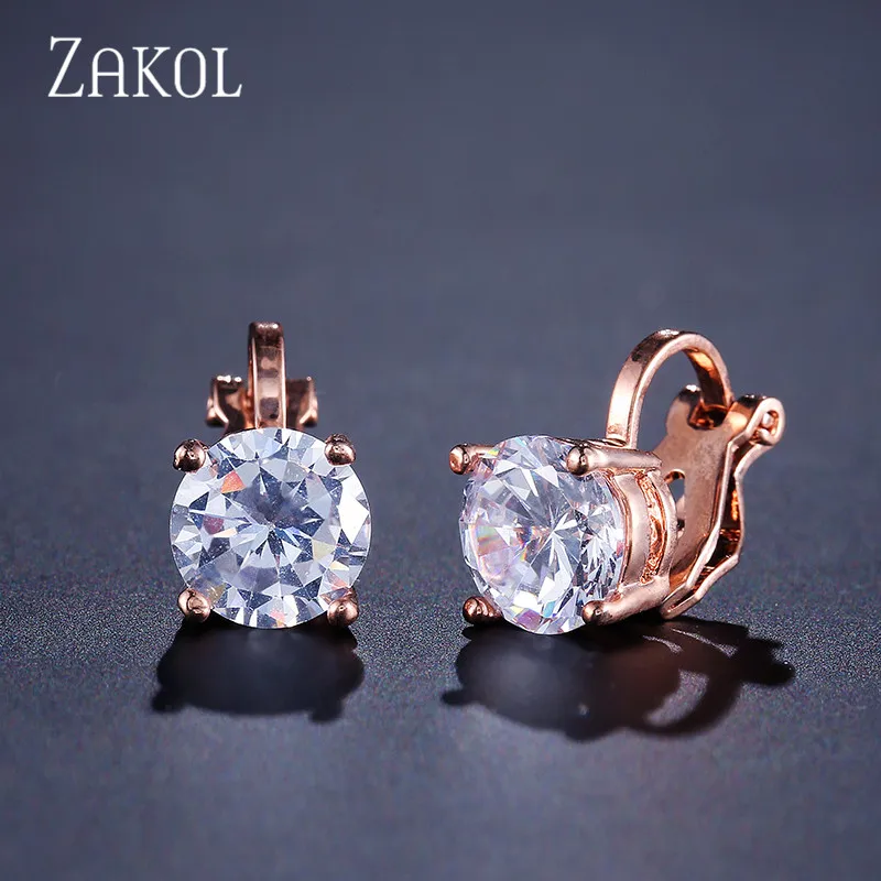 ZAKOL Cubic Zirconia Clip Earrings для Дамская Мода Ювелирные изделия из кристаллов серьги женские Свадебная вечеринка подарок наивысшего качества FSEP526 - Окраска металла: Rose Gold