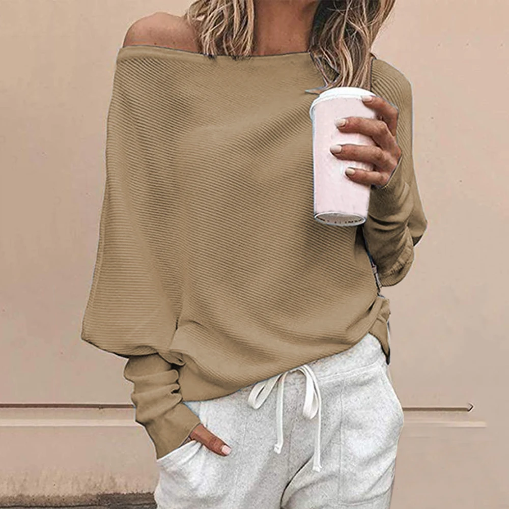 Women tshirt Sexy Off Shoulder T-shirts Casual Long-Sleeved Jumper Loose Batwing Sleeves Tee Tops Pullover Ladies Shirt New | Женская