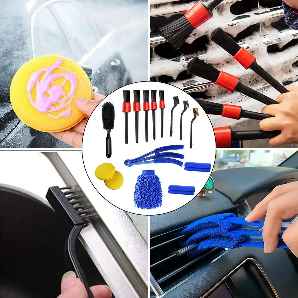 

2021 Car Cleaning Brush Set Detail Brushe Car Wash Gloves Wheel Brushes Mini Car Dust Collector Wire Brushes Towels Wax Nozzles