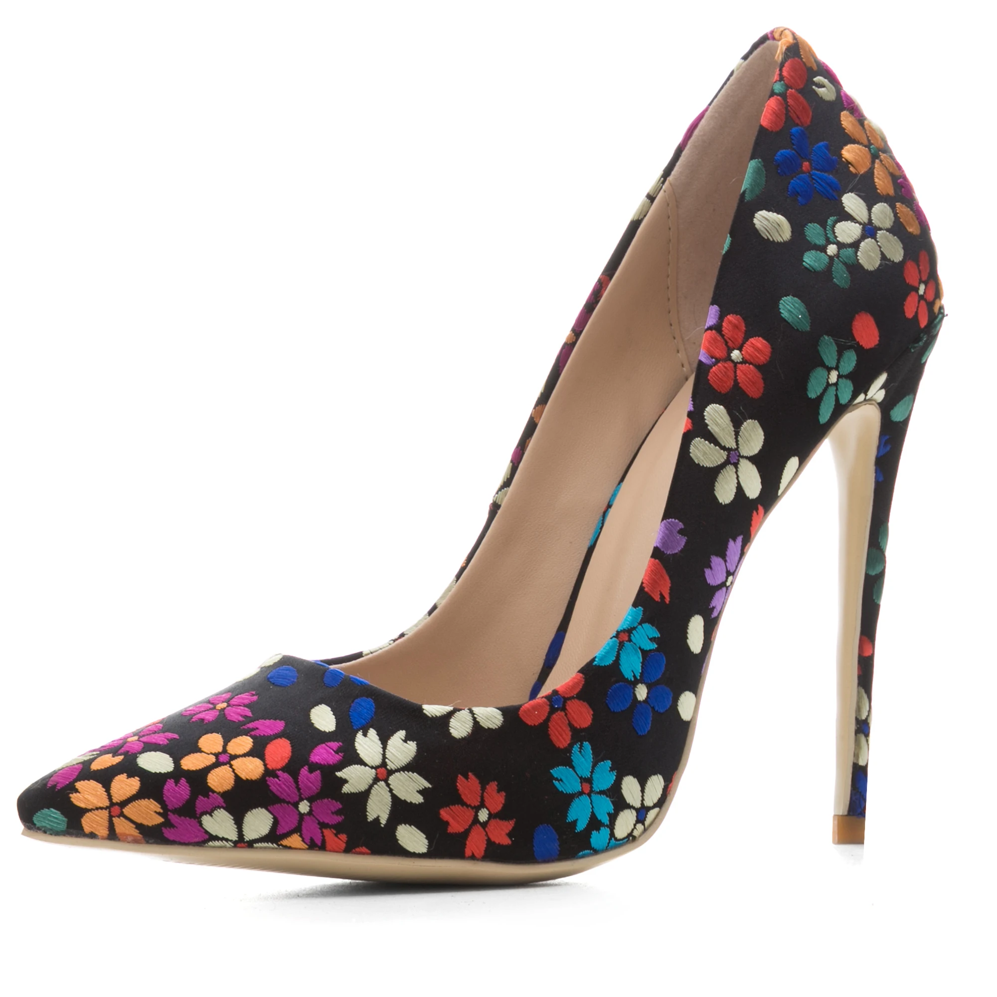 

Women Small Floral Embroidery Plus Size 34-45 Basic Shoes Sexy Pointed Toe High Heel Slip Stiletto Pumps Customizable Heel 12cm
