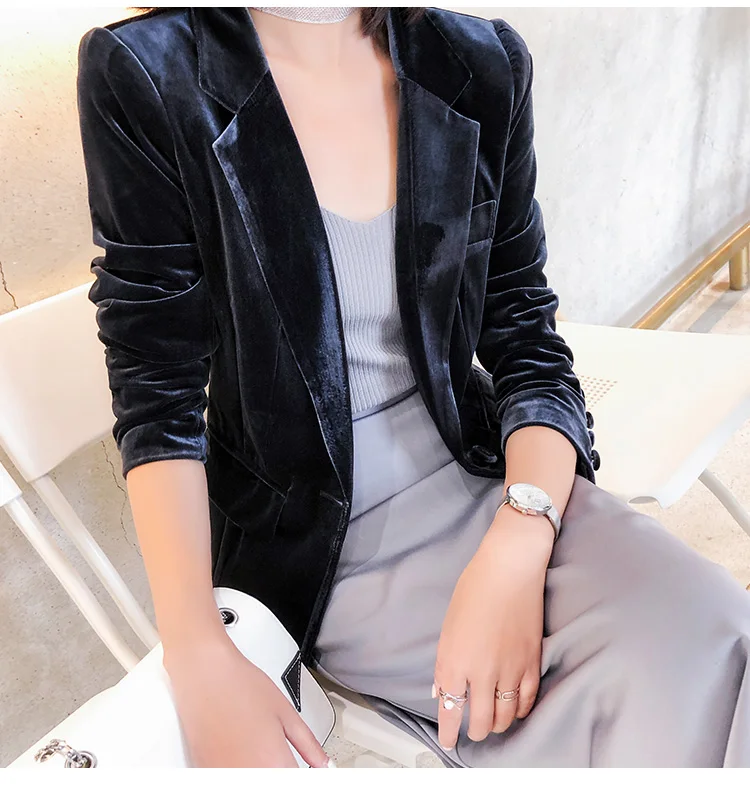 

Fashion Gold Velvet Pioneers Women's Jacket New Temperament Slim Velvet Small Suit Wild Jacket Women's Gold Velvet Suit Jacket