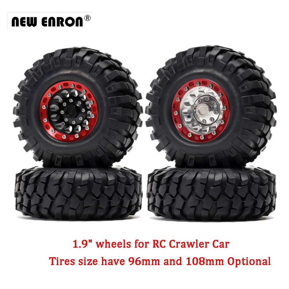 Набор из 4 колесных ободов Beadlock диаметром 1,9 дюйма и шинами из резины длиной 96мм/108мм для масштабных моделей краулеров масштаба 1/10 Traxxas TRX4 Axial SCX10 90046 GEN 8 Voodoo KLR.