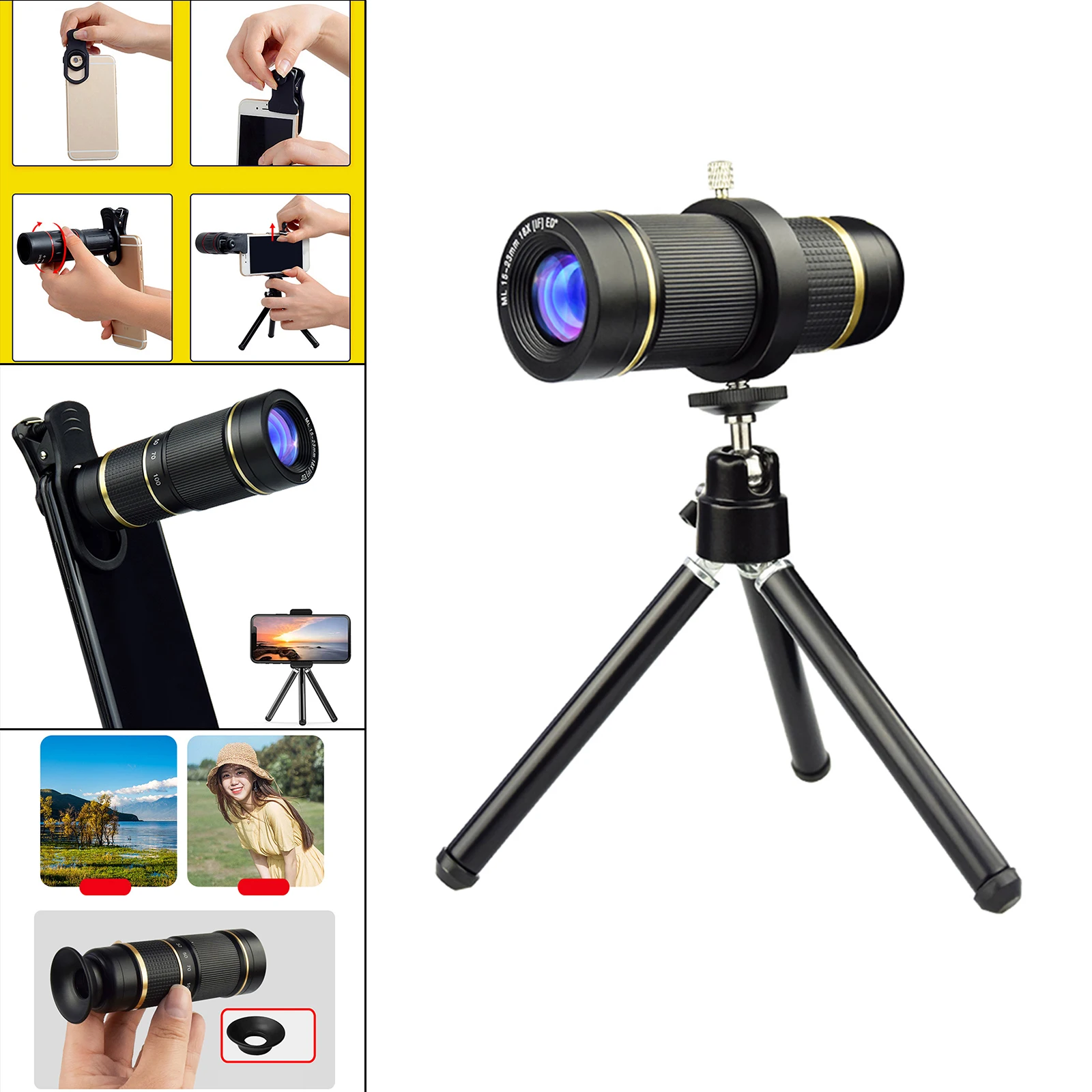 

Телескопический объектив с 18-кратным зумом, Монокуляр, линза фотоаппарата, HD объектив смартфона для кемпинга, охоты, спорта