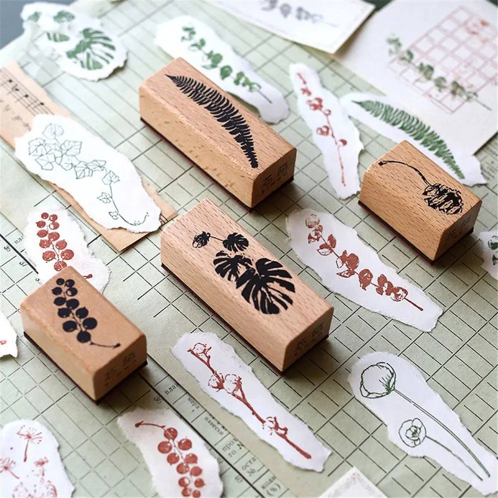 Ретро лес растения шаблон Деревянный штамп DIY деревянные и резиновые штампы