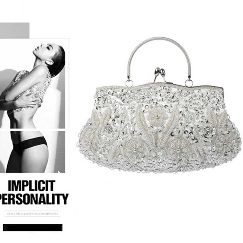Женский винтажный вечерний кошелек с блестками и бусинами большая сумка-клатч