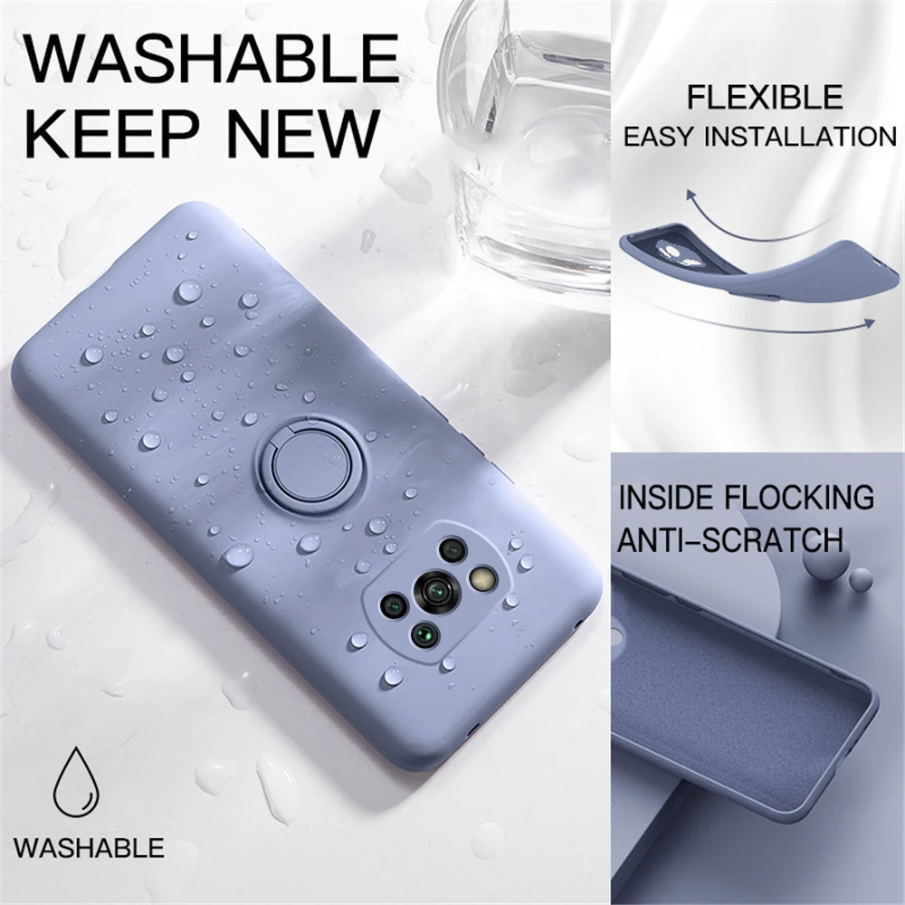 poco x3 pro case liquid silicone ring holder soft strap cover camera protector phone case for xiaomi poco x3 pocox3 x 3 pro nfc free global shipping