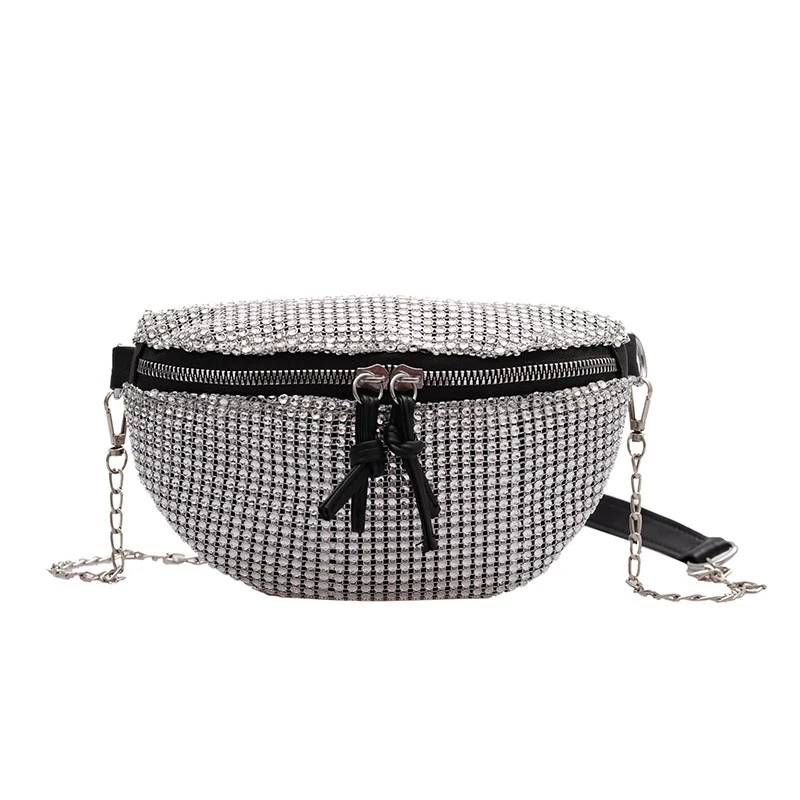 2020 New Women Waist Bags Diamonds Ladies Fanny Pack Fashion Chest Bag Banana Rhinestone Chain Crossbody Shoulder Belt | Багаж и сумки