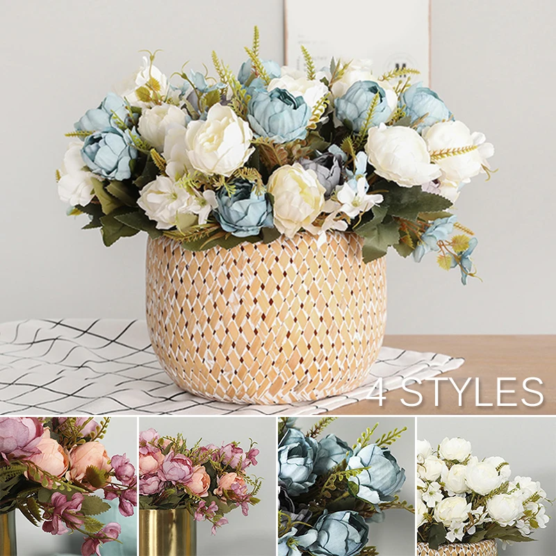 

1 Bouquet 5 Heads Artificial Peony Tea Camellia Silk Fake Flower Flores For DIY Home Room Party Garden Wedding Decoration
