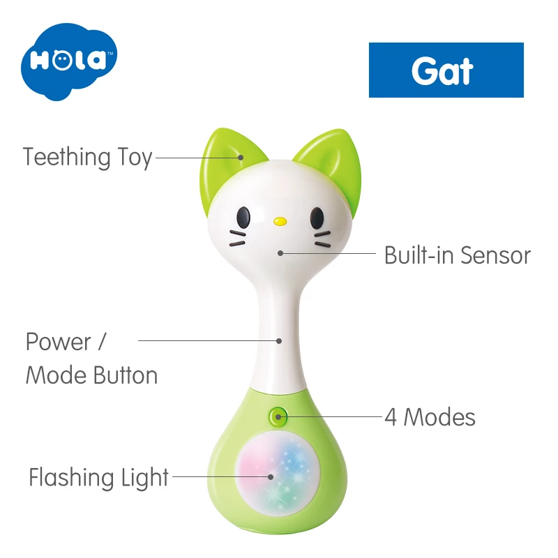 Cat HOLA 3134 мини погремушка с музыкой/светильник в виде животных колокольчики плюшевые игрушки и детские игрушки для прорезывания зубов - Цвет: Cat