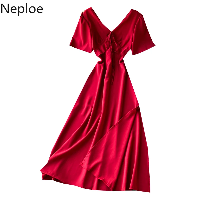 Neploe элегантное винтажное платье с тонкой талией на молнии сзади однотонные