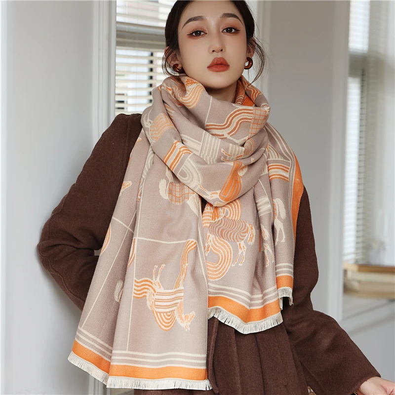 

Brand Cashmere Pashmina Scarf for Women Print Letter Thick Warm Blanket Poncho Ladies Shawl Wrap Headkerchief Bufanda 2021 New