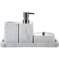 4 piece bathroom accessory set marble white soap dispenser toothbrush cup holder or mouthwash cup cotton jar dressing table tray