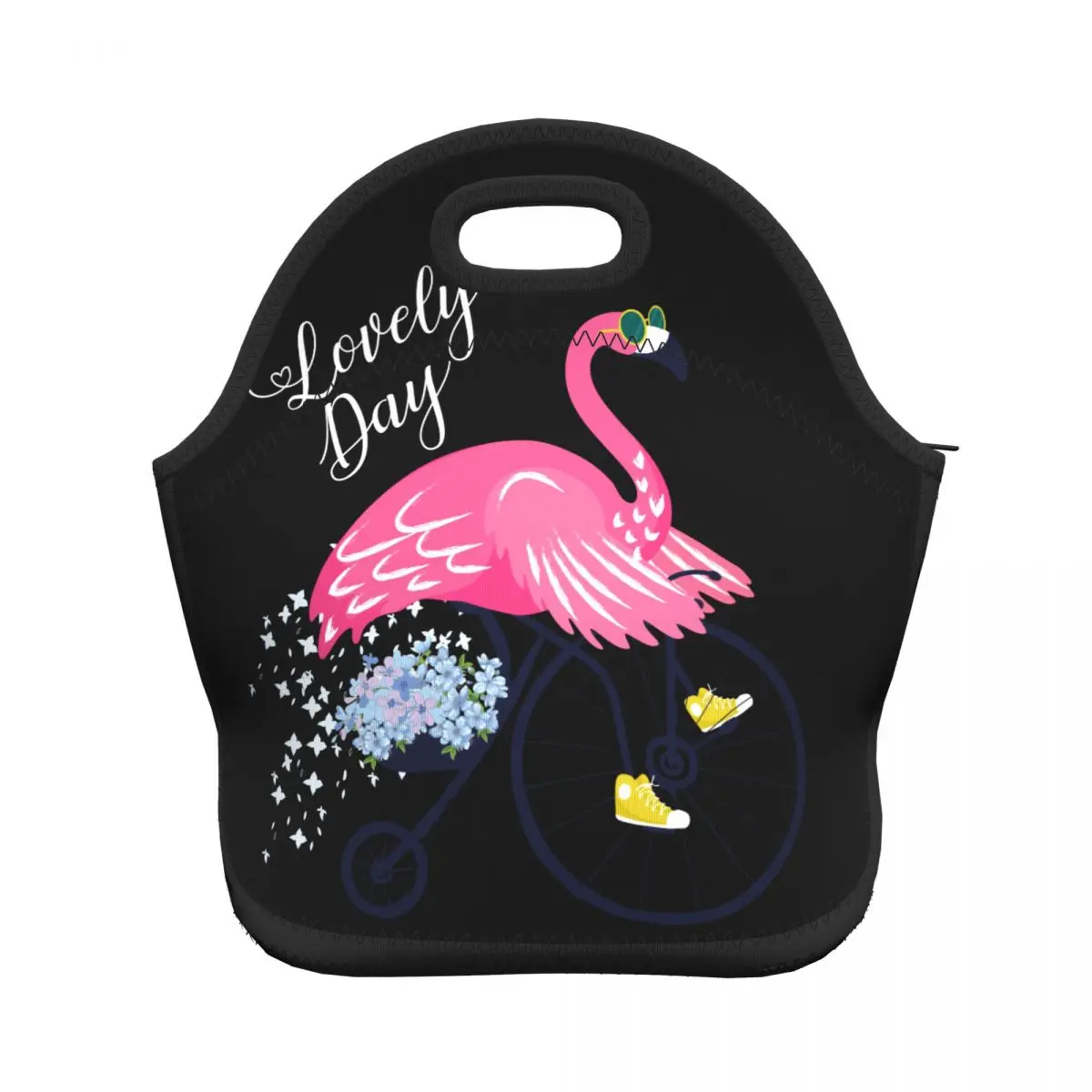 

Flamingo Women Girls Lunch Bags for Work School Picnic Camping Neoprene Top Handle Lunch Box Fruits Drinks Organizer Pouch Bags