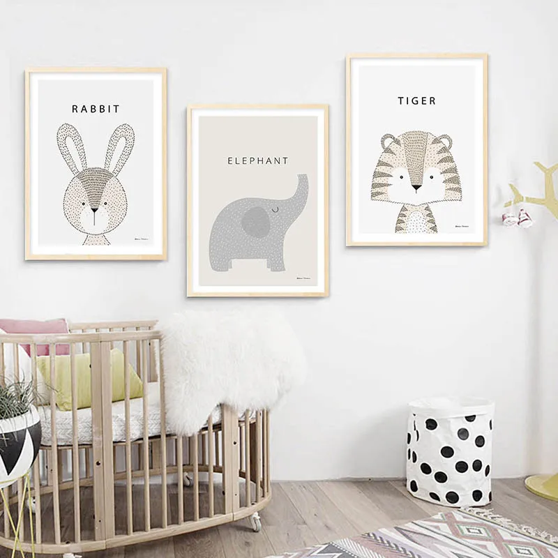 Мультипликационный кролик в стиле кавай Тигр Жираф постеры с животными и