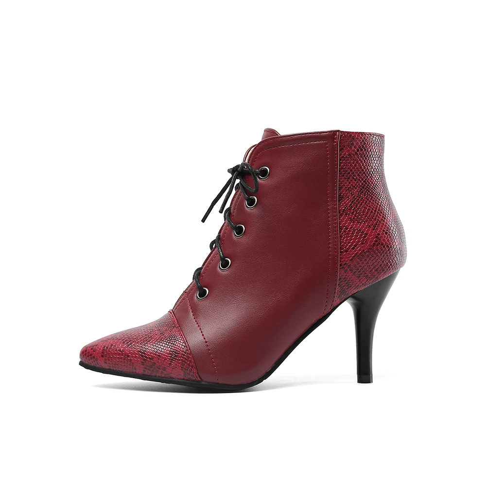  Brand New Elegant Red Apricot Women Ankle Boots Lace up Spike High Heels Lady Shoes LS906 Plus Big Small Size 10 30 45 48 | Обувь