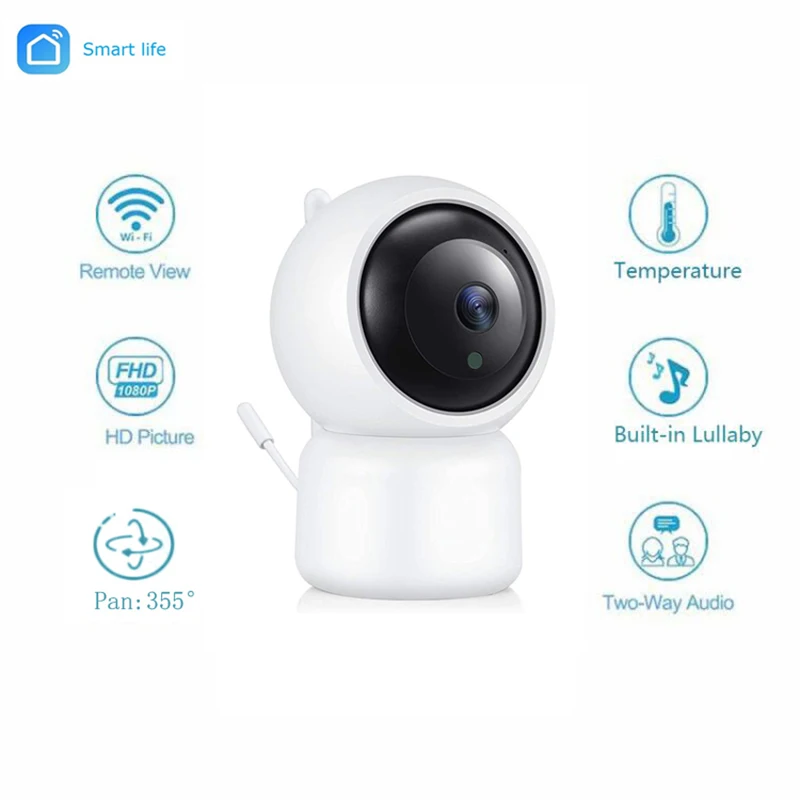 

Wouwon Tuya SmartLife App Baby Monitor Detect Temperature 1080P Mini IP WiFi Built-in Lullaby CCTV PZT Babyphone Baby Camera