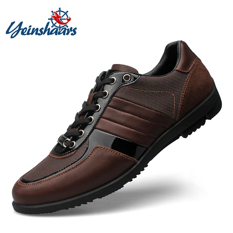 

Мужские повседневные туфли YEINSHAARS, коричневые туфли из натуральной кожи, на шнуровке, дышащие, мягкие, Осенние официальные туфли на плоской п...