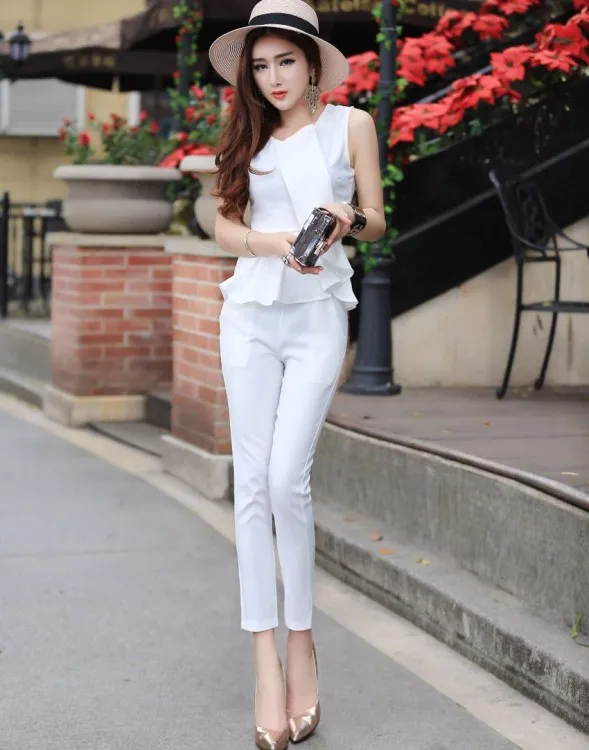 Летний женский формальный костюм из 2 предметов брюки 2019 модная блузка без