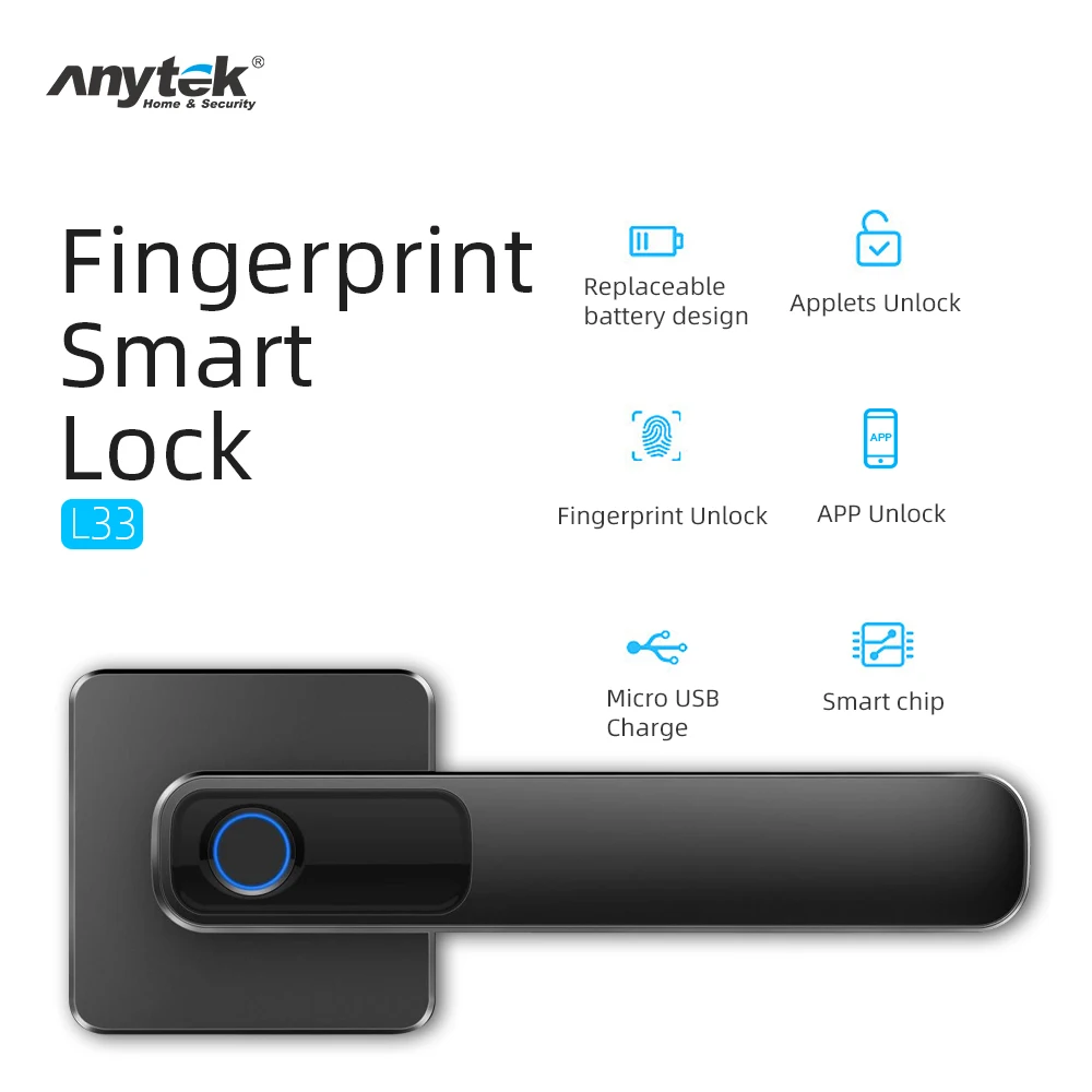Anytek отпечаток пальца дверной замок Электронная интеллектуальная Биометрическая