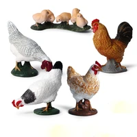 5 in 1 toys children solid simulation wild animal model poultry pecking beige rooster hen chicks set hand made toys