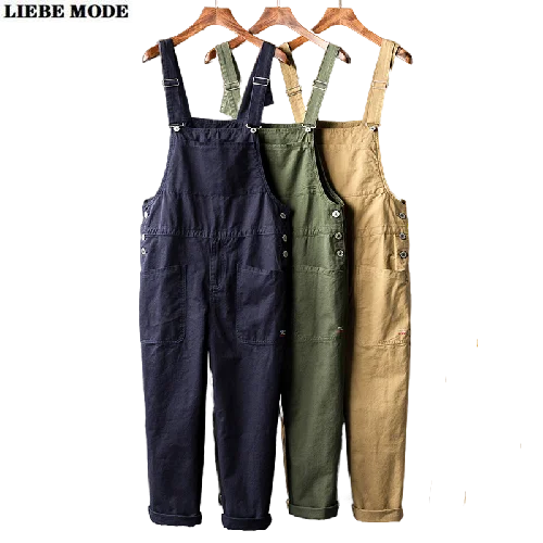 

Men's Multi Pockets Loose Jumpsuit Men Casual Hip Hop Romper Overalls Streetwear Harajuka Suspender Pants Green Khaki Black Blue