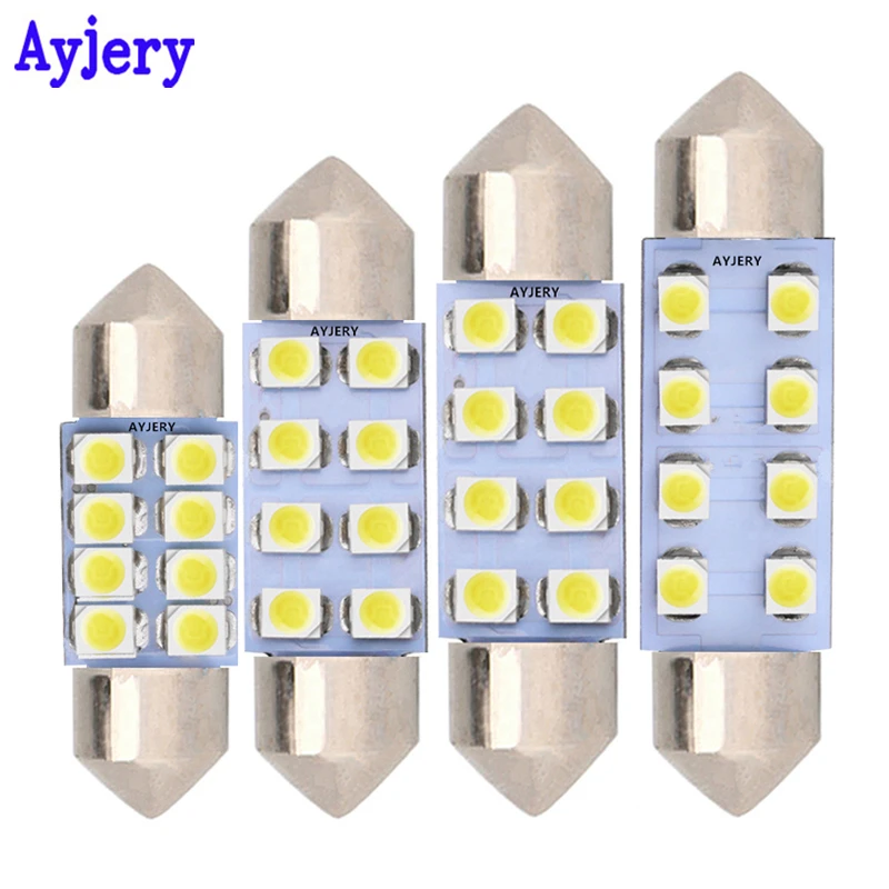 

AYJERY 300PCS 12V Festoon light 8 SMD 1210 3528 LED 31mm 36mm 39mm 41mm C5W Interior Dome Light Lamp Bulb License plate light