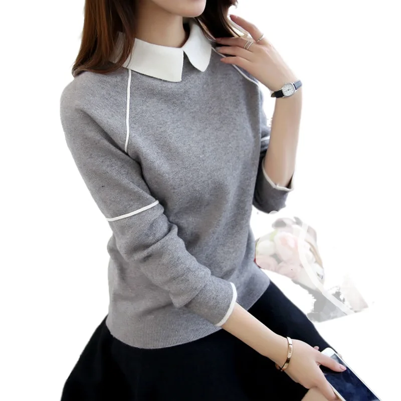 

Вязаный свитер с воротником, пуловеры, офисные женские повседневные осенние стильные пуловеры, топы, готическая одежда, модные корейские бл...