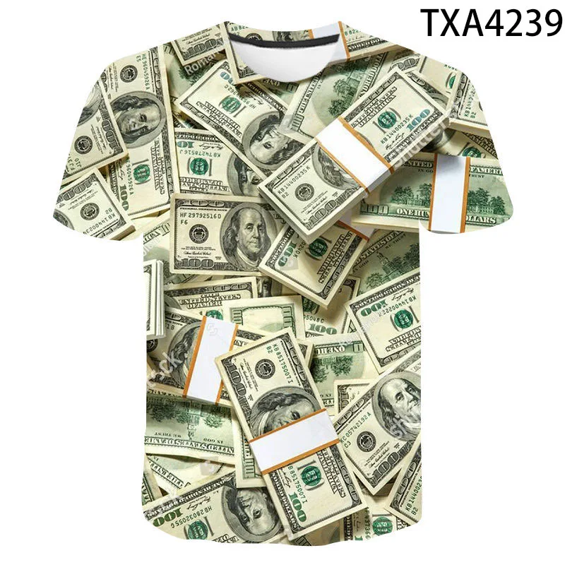

Summer Short Sleeve USD U.S. dollar Dollar Bills Money 3D Printed T Shirt Boy Girl Kids Fashion Streetwear Men Women Children