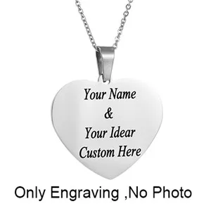 Heart Silver text Персонализированное имя, заказное ожерелье, Золотое колье для женщин и мужчин, сердце, заказное фото, табличка, серебряная цепочка, ожерелье, подарок, ювелирные изделия - Окраска металла: Heart Silver text