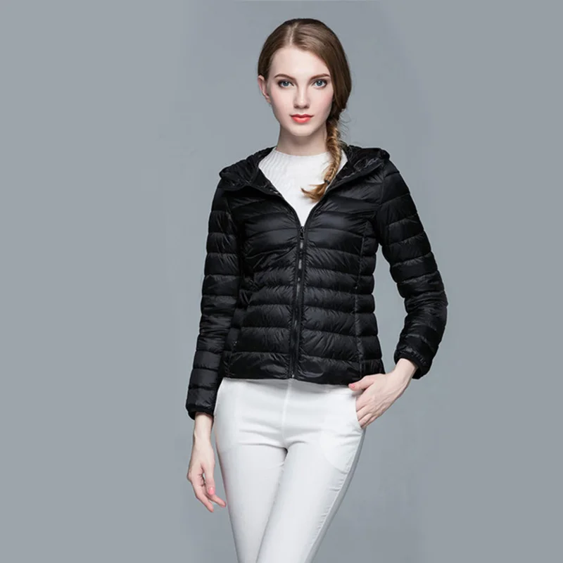 

FYYIYI Down Coat Women 90% Ultra-light Plus Size Thin Jackets For Women Autumn Female Slim Short Hooded Warm Casual Ladies Coat