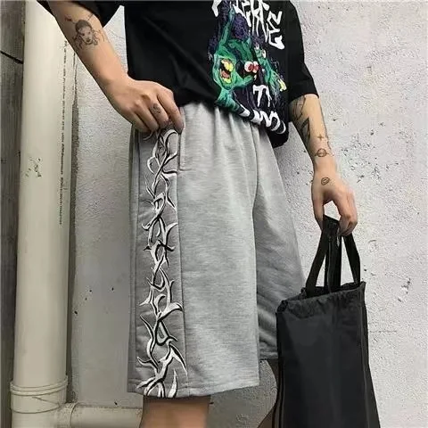 

Butterfly embroidery summer Korean style Loose wide legs femme short casual harajuku plus size women and men clothing shorts