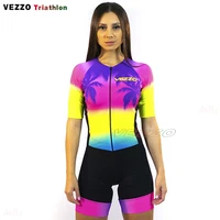 vezzo womens triathlon 2022 short sleeve cycling jumpsuit gradient color new style 20d gel pants