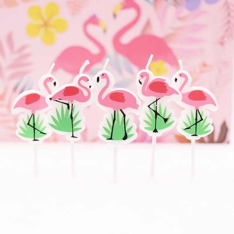 Flamingo 5 шт. вечерние свечи в виде единорога/фламинго для дня рождения, Детские вечерние свечи для торта, вечерние свечи в виде единорога, украшения для торта своими руками - Цвет: Flamingo
