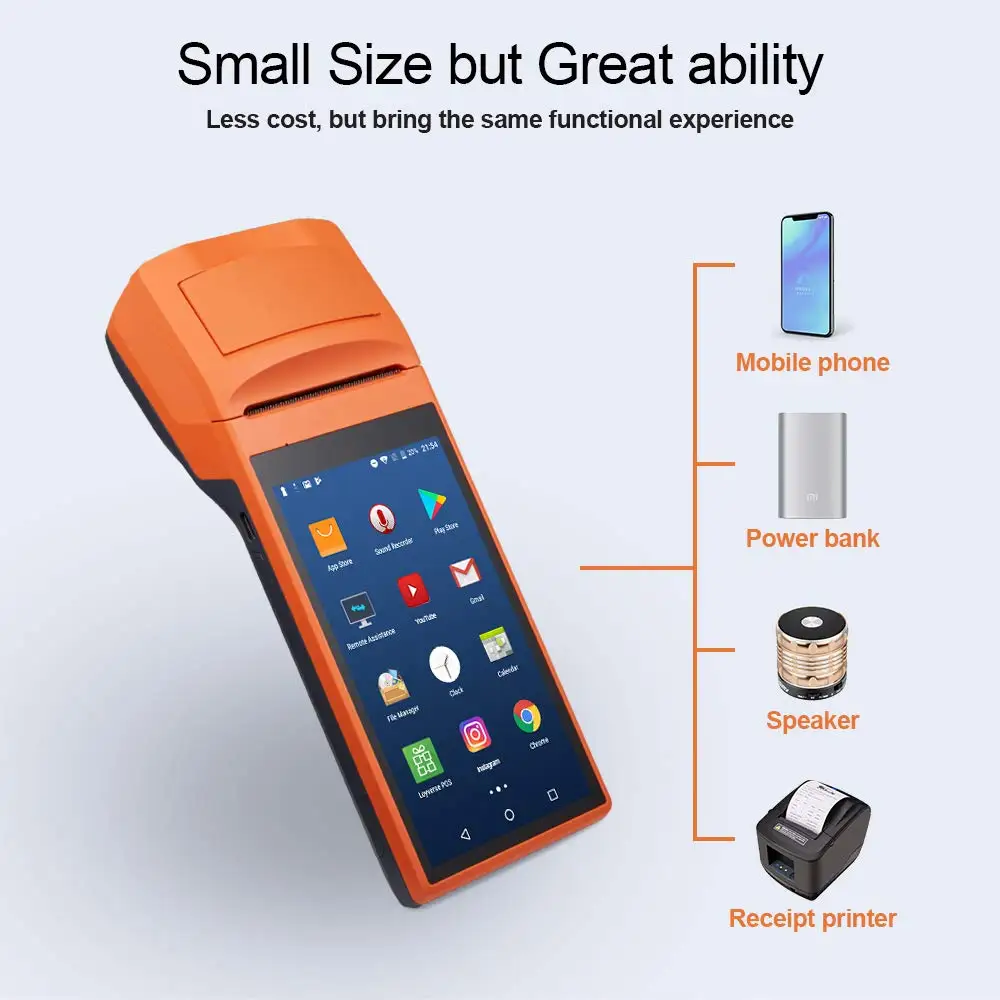 

Android Wifi POS PDA Terminal 1D Barcode Scanner Reader Printer 58mm Thermal Receipt Bluetooth Rugged handheld Terminal Systems