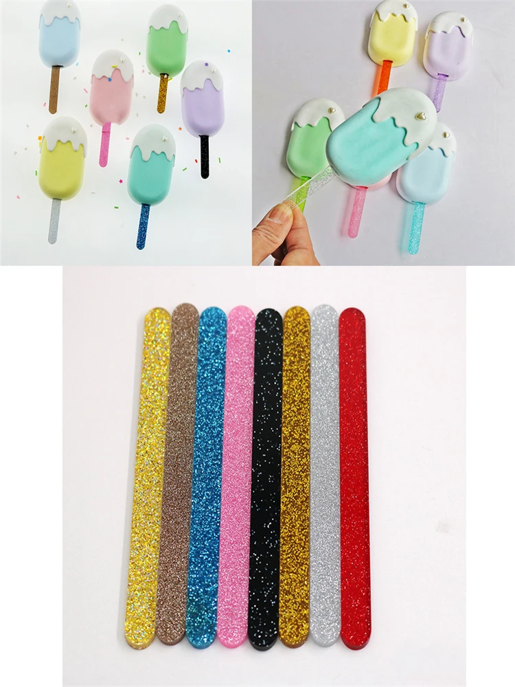 

50pcs Glitter Acrylic Ice Cream Sticks Plastic Popsicle Stick Kids Diy Handmade Making Crafts Baby Shower Gift Lollipop Holder