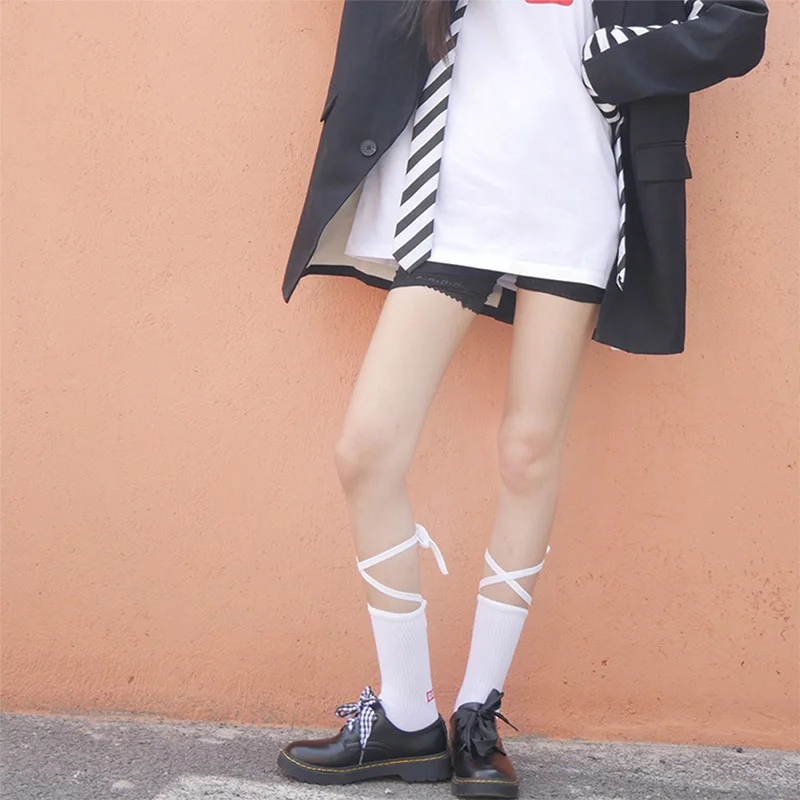 Fashion Lace-up Cotton Socks Japanese Handmade DIY Tie Rope Women's Casual Comfort Solid Color | Женская одежда