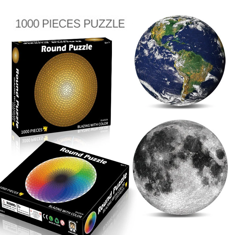 

10 Types Round Jigsaw Puzzle Paper 1000 pcs/set Colorful Rainbow Earth Photo Puzzle Adult Kids DIY Educational Reduce Stress Toy