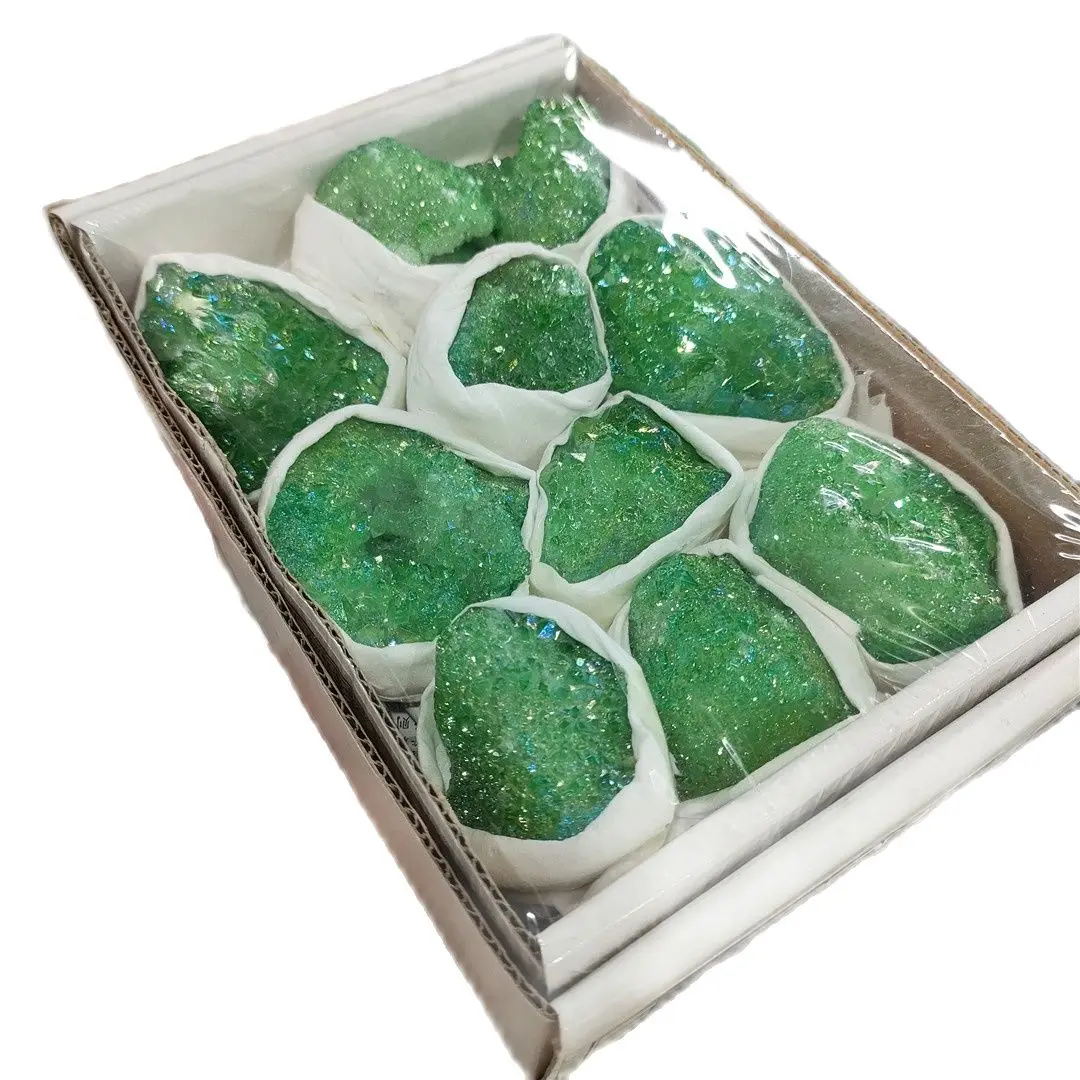 

Green Titanium Rainbow Aura Lemurian Quartz cluster Crystal Specimen