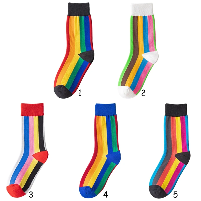 

Autumn and winter new creative couple socks stitching rainbow vertical stripes tube socks college style retro socks
