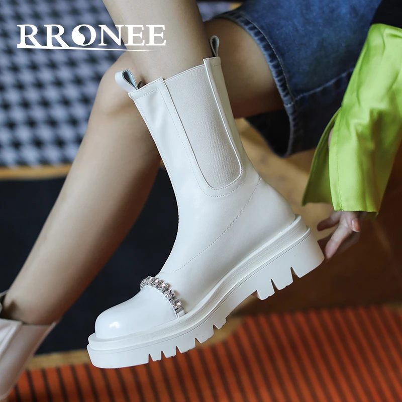 

Round head Rhinestone Chelsea Boot woman's new autumn versatile midrange ankle boot platform Martin boot for 2021