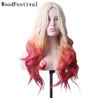 Парик WoodFestival для женщин, цветные синтетические длинные волнистые волосы для косплея, красный розовый зеленый синий коричневый фиолетовый