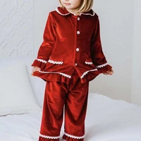 infant girls 2 pcs lace vintage pyjamas red christmas pijamas with pockets cute children velvet homewear clothes
