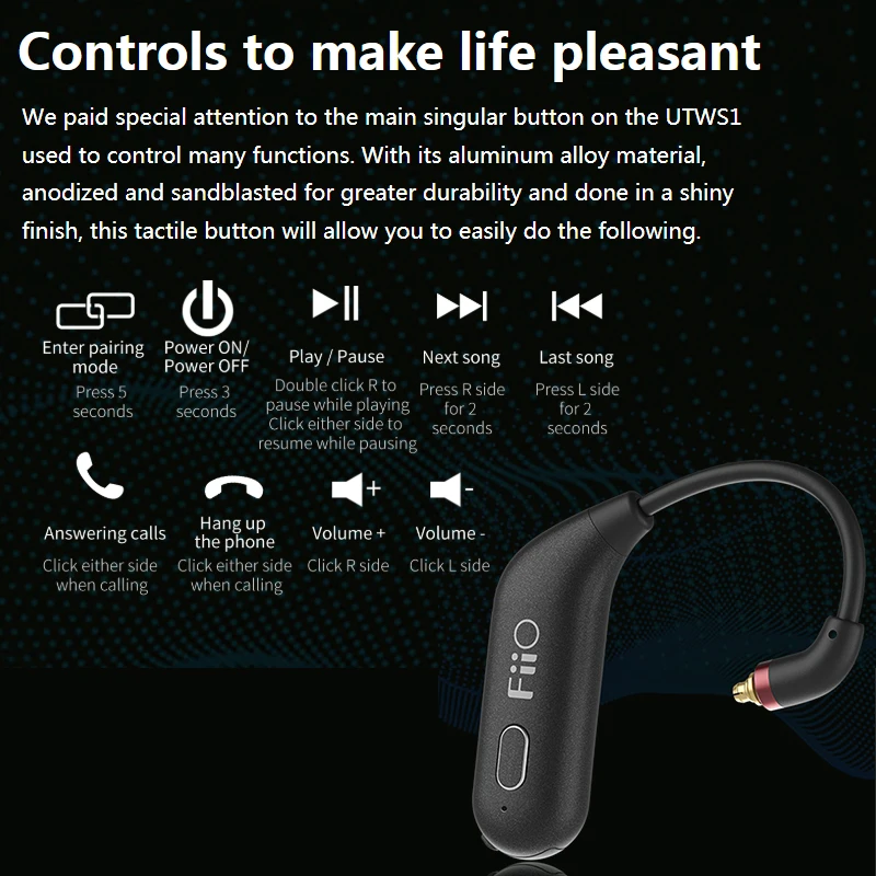 Оригинальный беспроводной Bluetooth модуль Fiio UTWS1 съемный Заушник для наушников