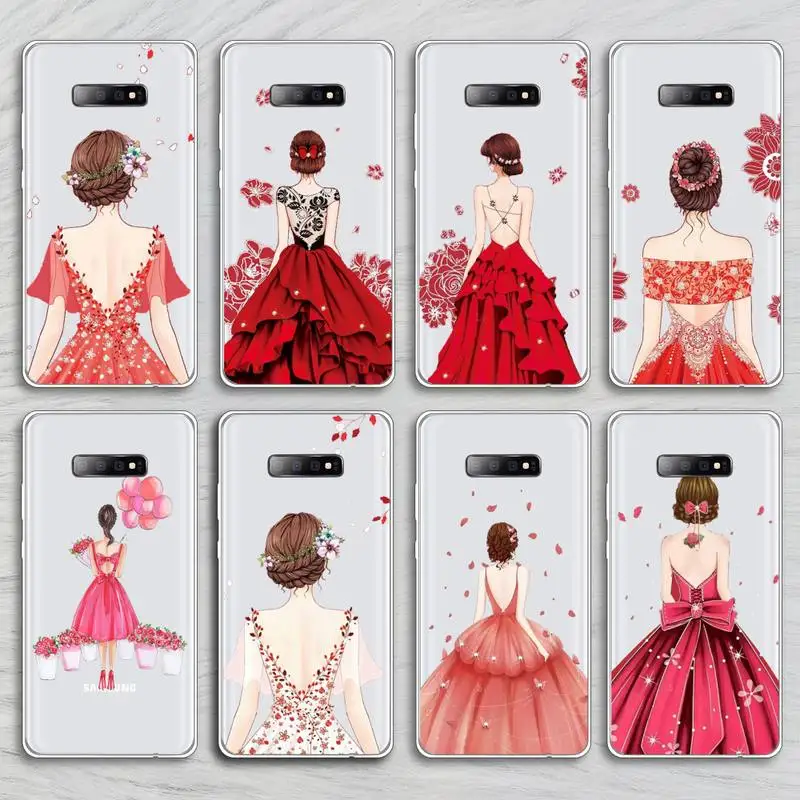 

red dress girl weeding Phone Case Transparent For Samsung Galaxy A S 8 9 10 12 20 21 40 50 52 51 70 71 2019 fe 5g ultra plus