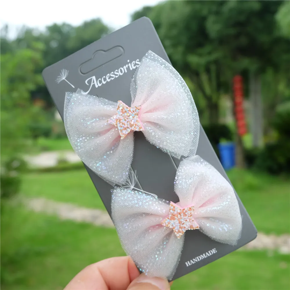 

2pcs/set Girls' Colored Yarn Bows Hair Clip Kids Hairpin Shiny Heart Barrettes Princess Headwear Children Hair Accessorie Fasion