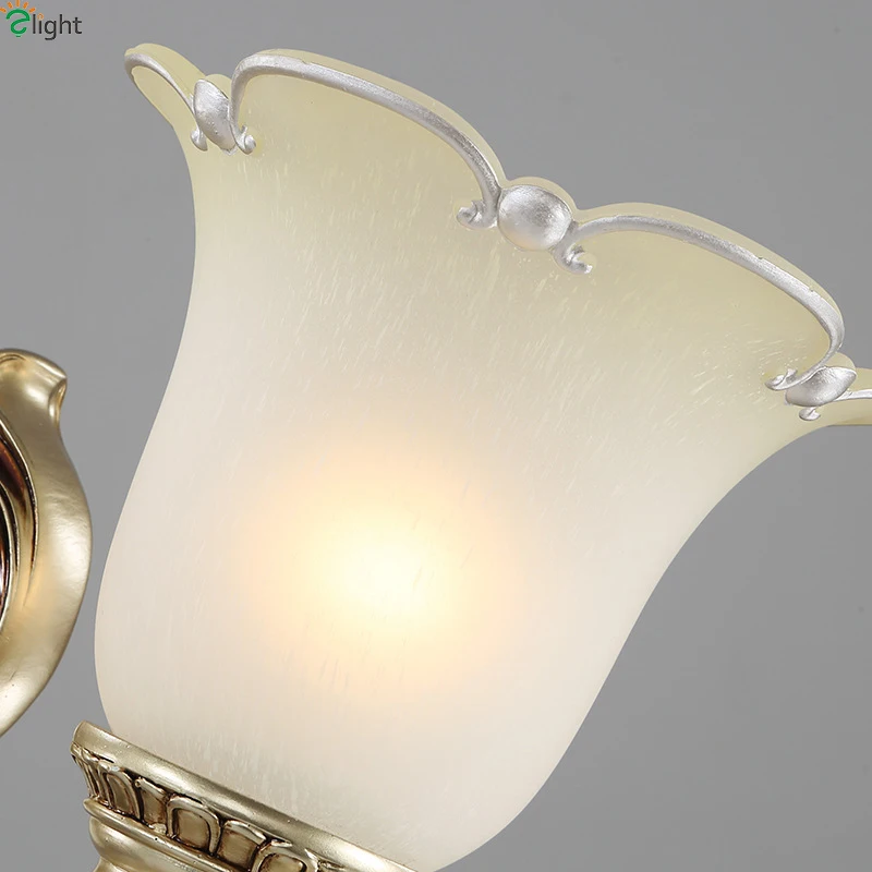 

Europe Classic Frosted Glass Led Wall Lamp Carved Resin Bedroom Led Wall Lights Living Room Led Wall Light Fixtures Wall Sconce