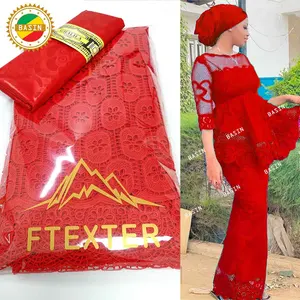 Red 2.5+2.5 Yards 100% Cotton Guipure  Dry Lace Skin Friendly Swiss Voile Laces For Ankara Women  Top Quality Basin Riche Fabric