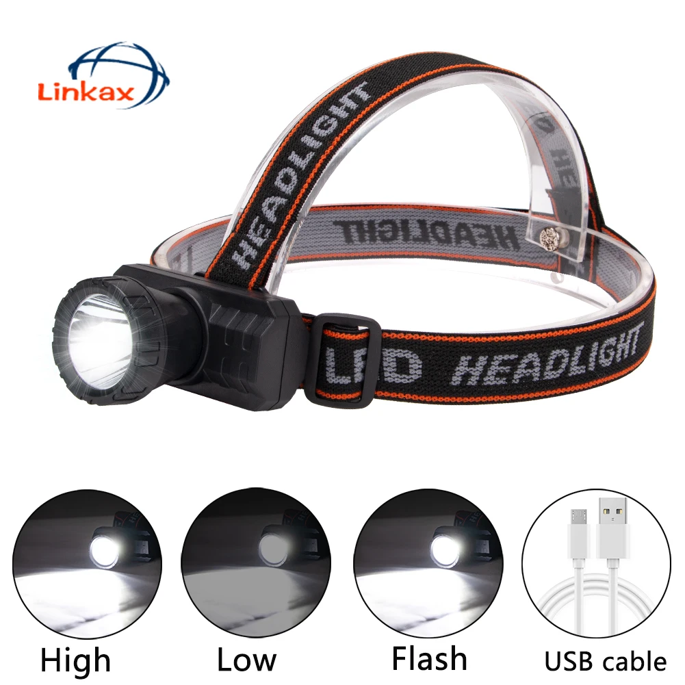 

portable LED headlamp strobe headlight 3 modes lighting usb rechargeable lithium battery portable head light for hiking running
